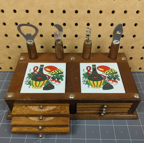 Vtg 1970s mcm wood barware - vtg,